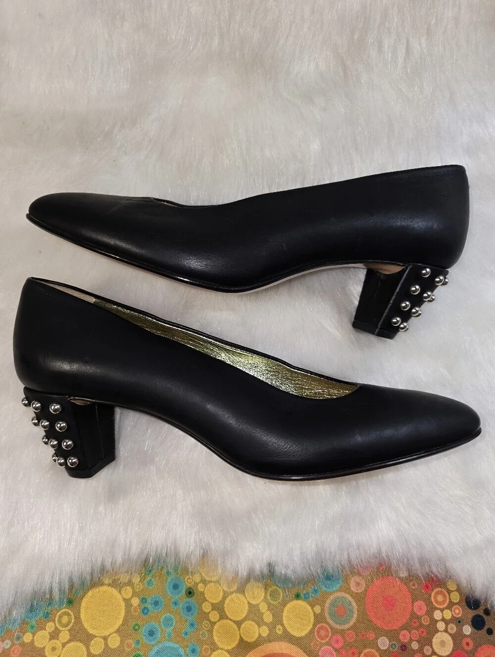 Walter Steiger Vintage Black Leather Studded Block Heel Pumps